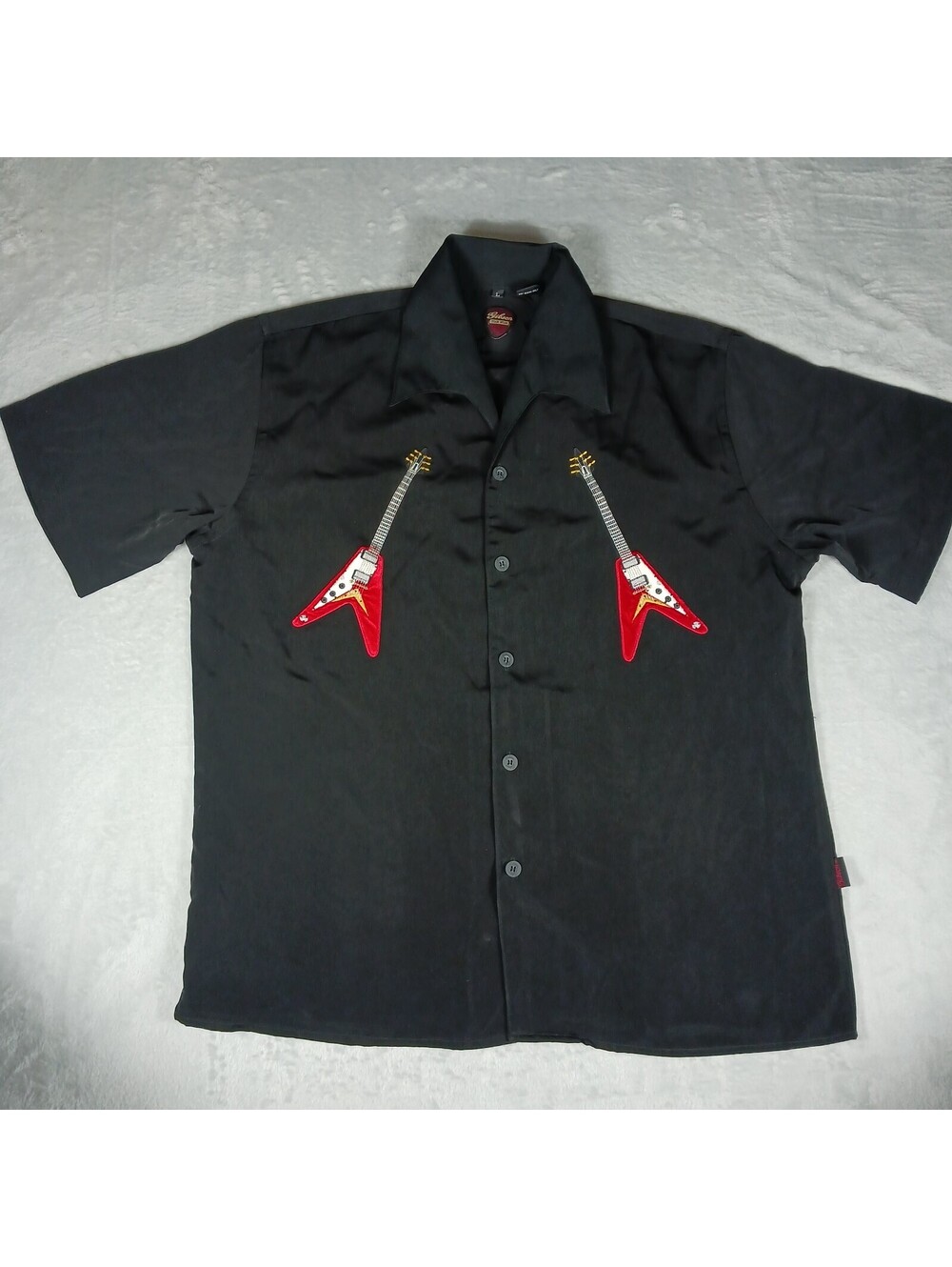 Gibson Tour Wear Dragonfly Shirt Large Black Double Guitar Embroidered Button Up